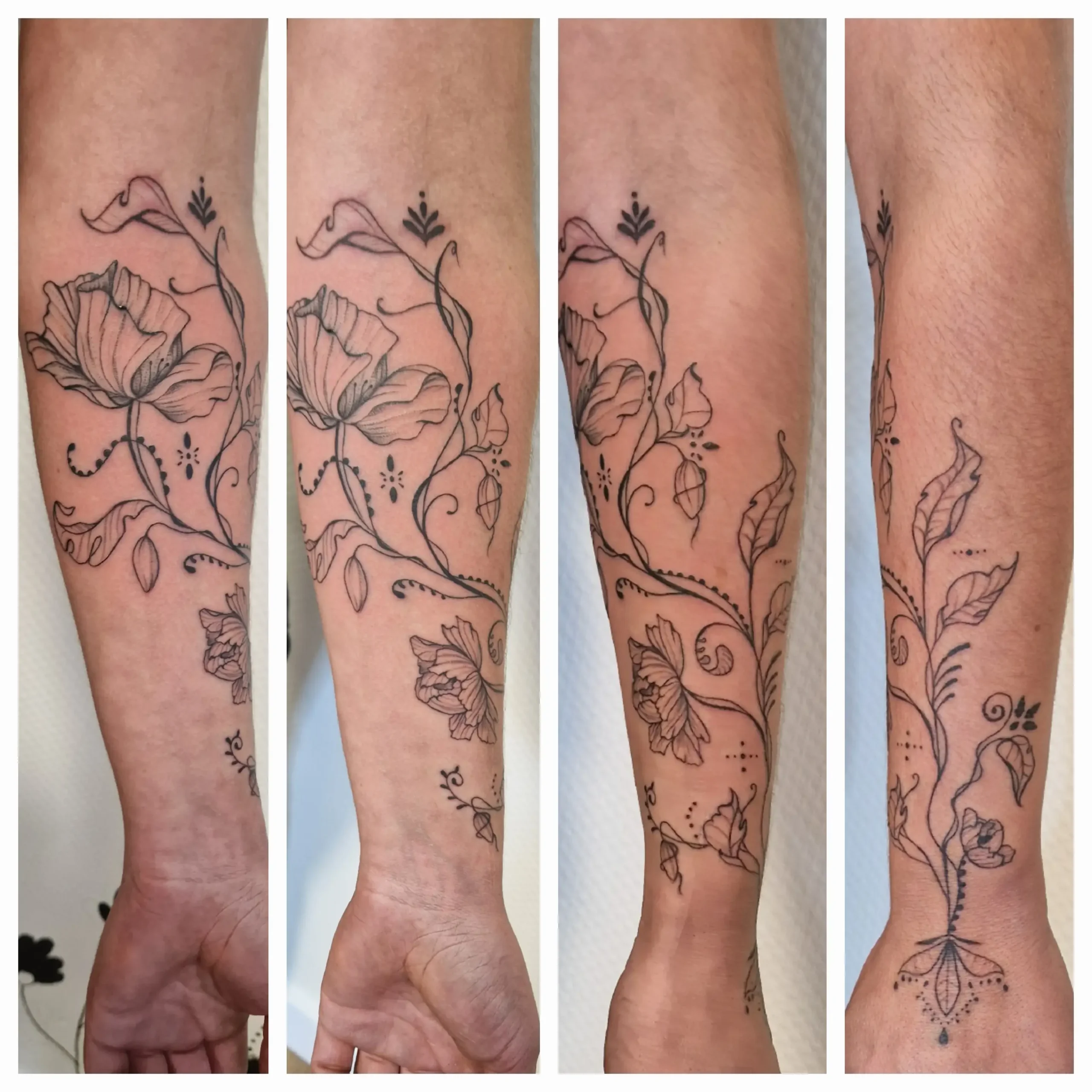 Tatouages de fleurs sur l'avant bras.